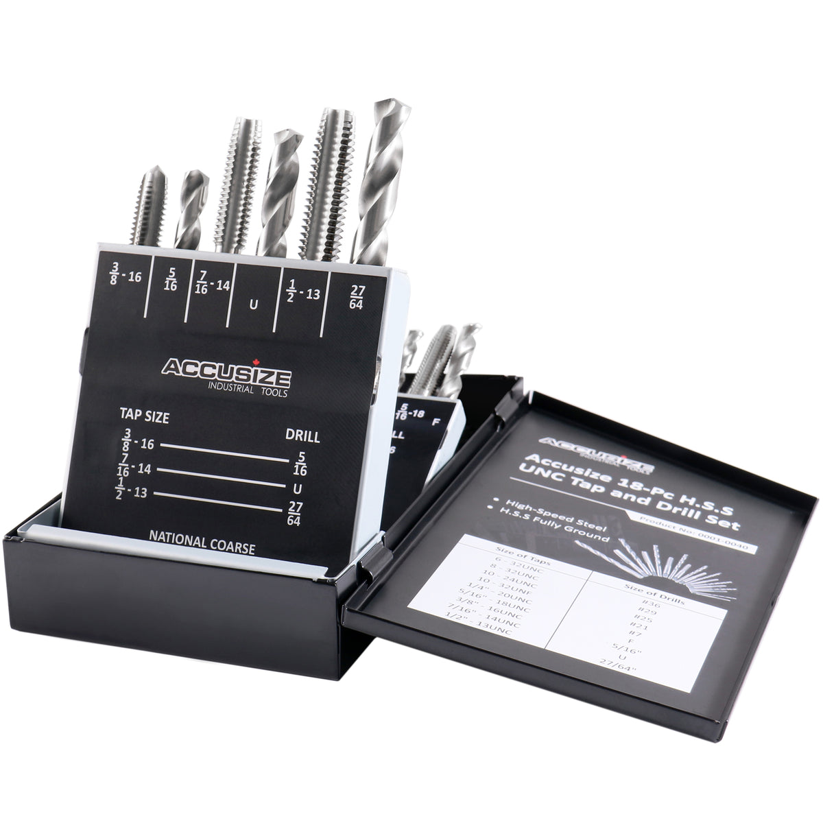HSS Tap and Drill Set, UNC, 18 Pc, 0001-0040