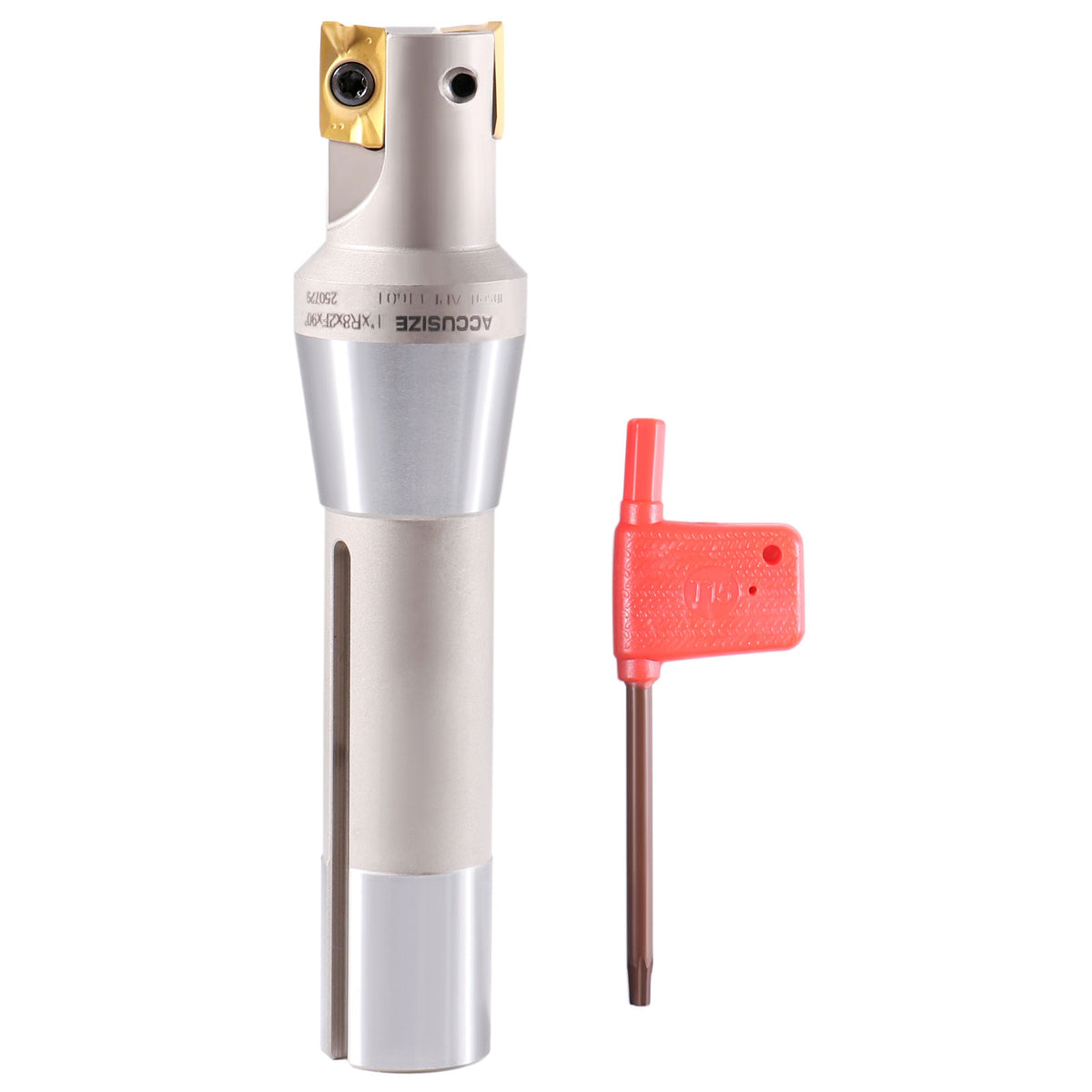 1'' by 5-27/32'' 90 Degree R8 Shank Indexable End Mills with 2 Apkt1604 Carbide Inserts Installed, 0028-6903
