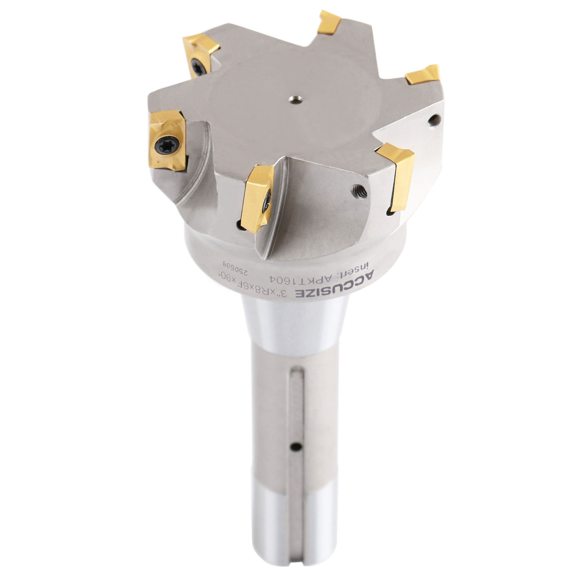 3 inch Cutting Diameter x 6-1/4'' Oal 90 Degree R8 Shank Indexable End Mill with 6 Apkt1604 Carbide Inserts, 0028-6908