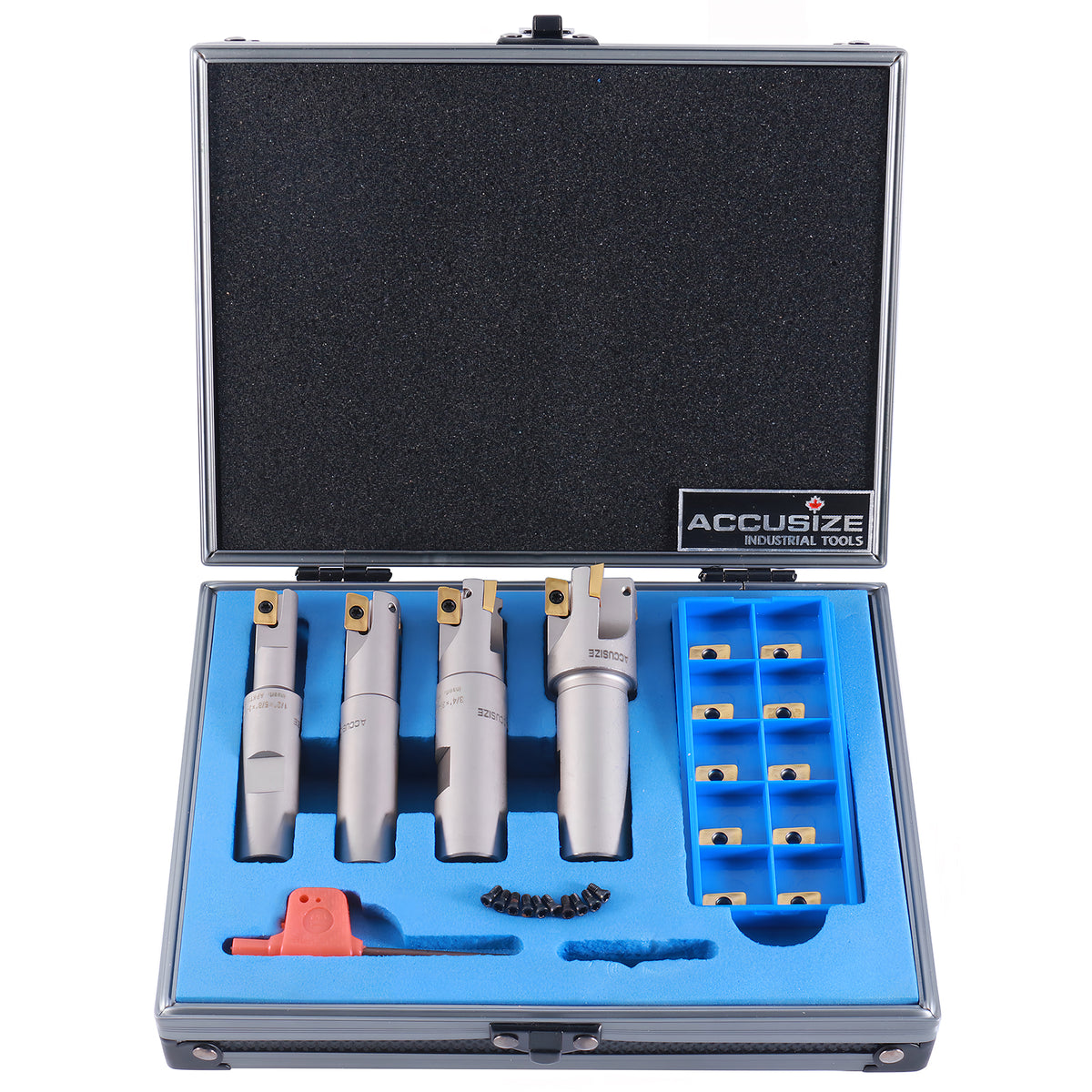 4 Pc 90 Deg Indexable End Mill Set with Apkt11t3 Inserts, Cutter Diameter Includes 1/2'', 5/8'', 3/4'' and 1'', 0028-8416