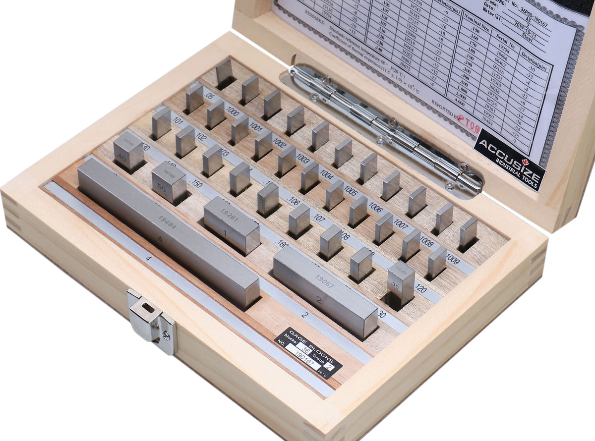 36 Pc Steel Gage Block Set, Grade As-2 Asme B89.1.9-2002, with Mfg Certificate, 0036-6001