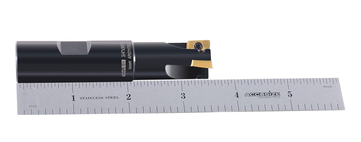 3/4'' 90 Deg Square Shoulder Indexable End Mill, 3-1/2'' Overall Length, Apkt11t3 Carbide Inserts, 3 Flute, 0056-0917