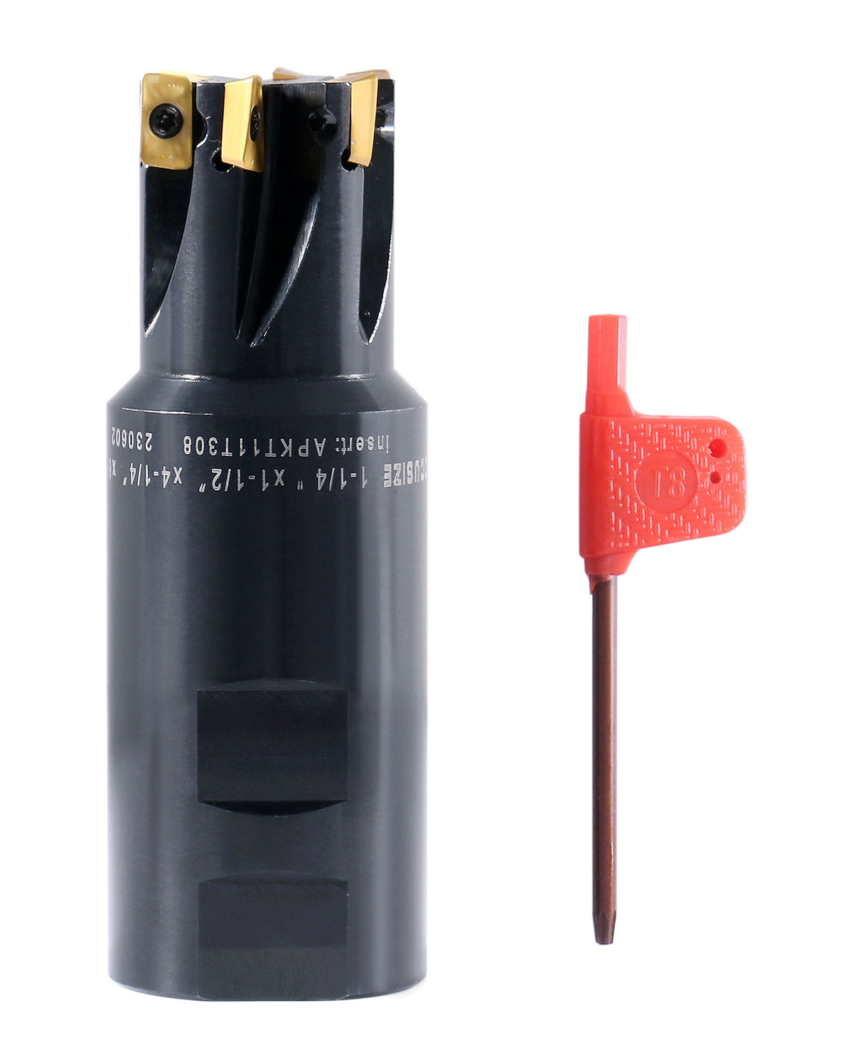 1-1/4'' 90 Deg Square Shoulder Indexable End Mill, 4-1/4'' Overall Length, Apkt11t3 Carbide Inserts, 6 Flute, 0056-0923
