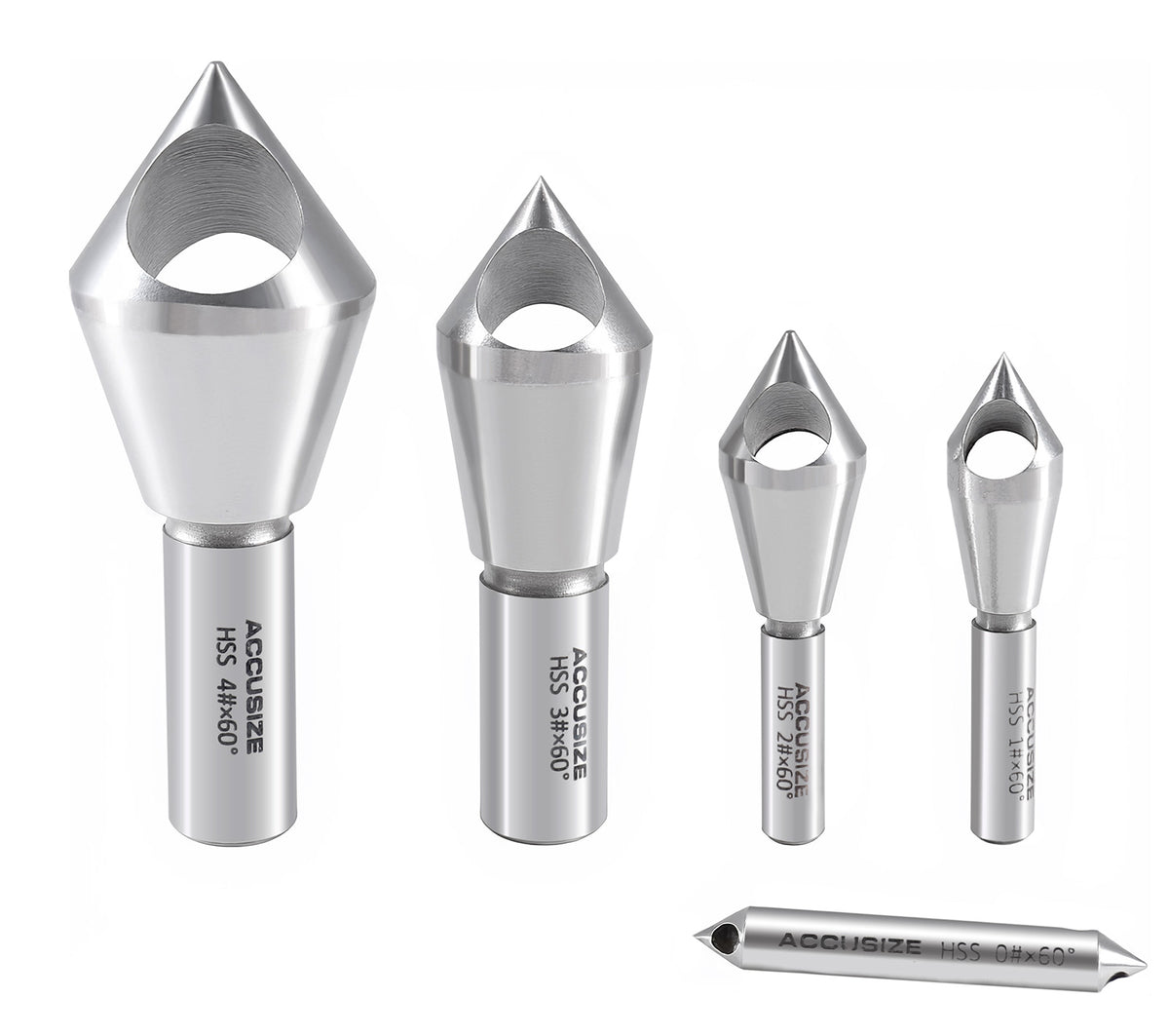 0 Flute H.S.S. Countersink & Deburring Tool Set, Pilotless Type, 5 pcs/set
