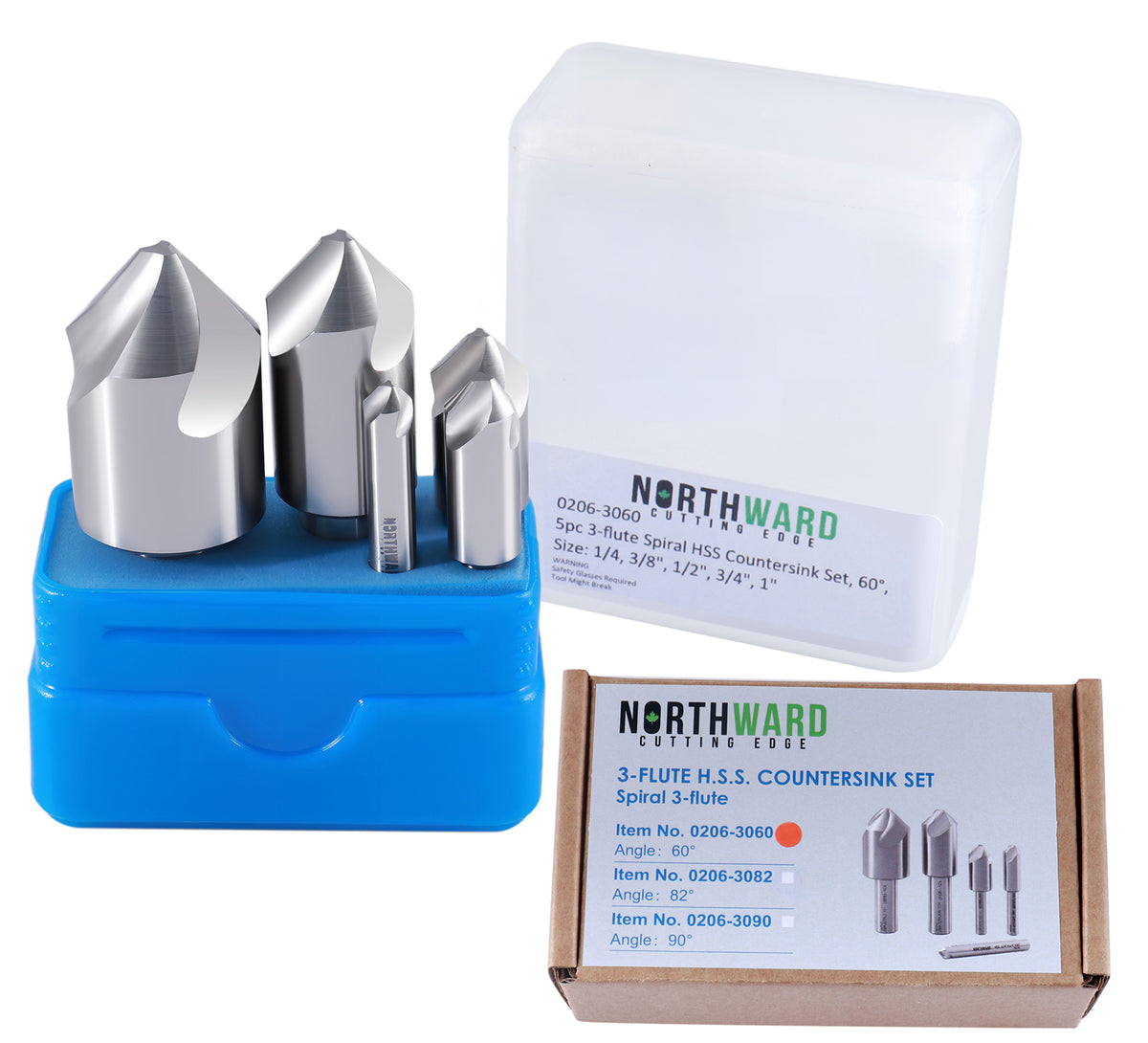 Northward Cutting Edge 5pcs/Set 60 Deg 3-Flute HSS Countersink Set, 0206-3060