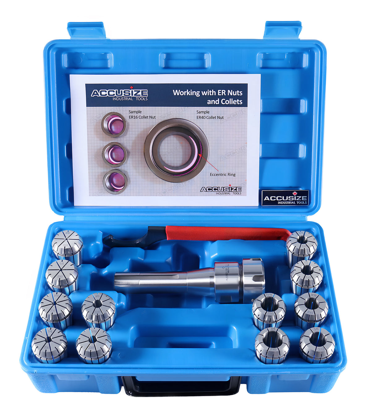 12 Pc Er-32 Collet Set Plus 1 Pc R8 Bridgeport Shank Holder and a Wrench in Fitted Box, 0223-0974