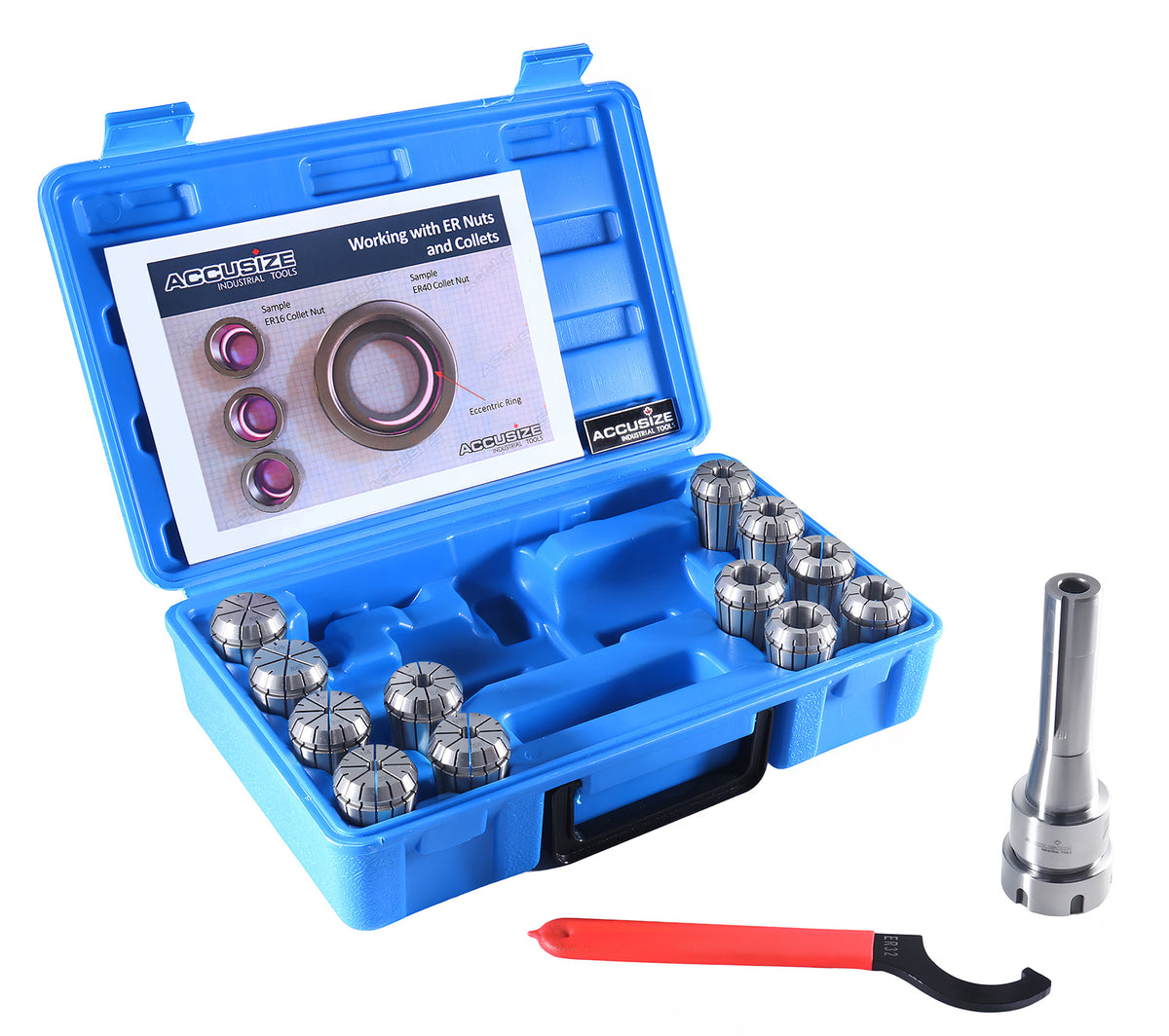 12 Pc Er-32 Collet Set Plus 1 Pc R8 Bridgeport Shank Holder and a Wrench in Fitted Box, 0223-0974