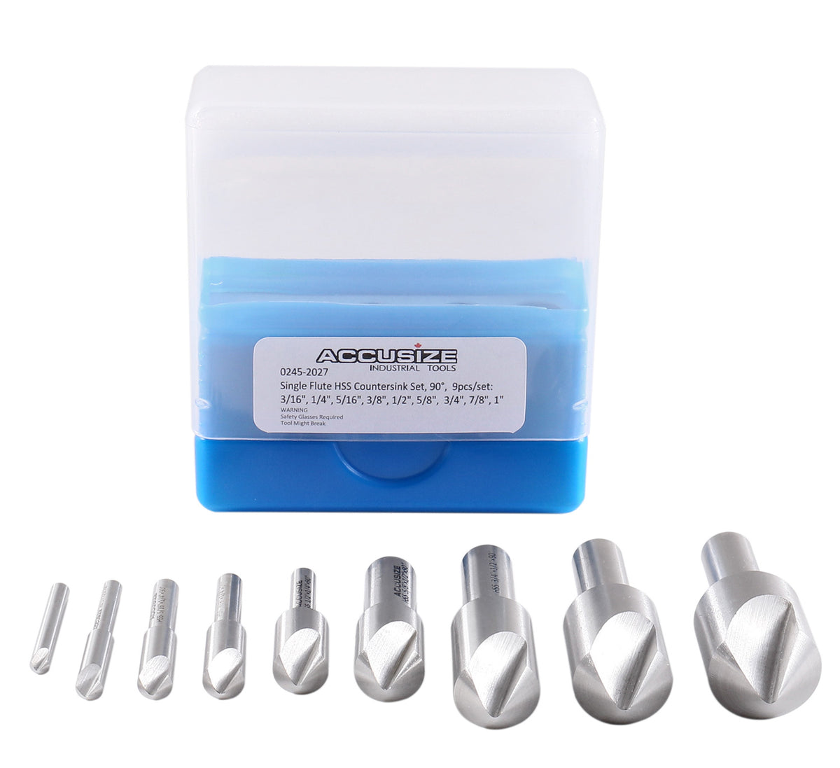 9 Pc Single Flute H.S.S. Countersink Set, 90 Degrees, Ground, 0245-2027