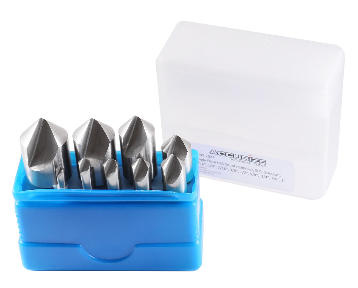 9 Pc Single Flute H.S.S. Countersink Set, 90 Degrees, Ground, 0245-2027