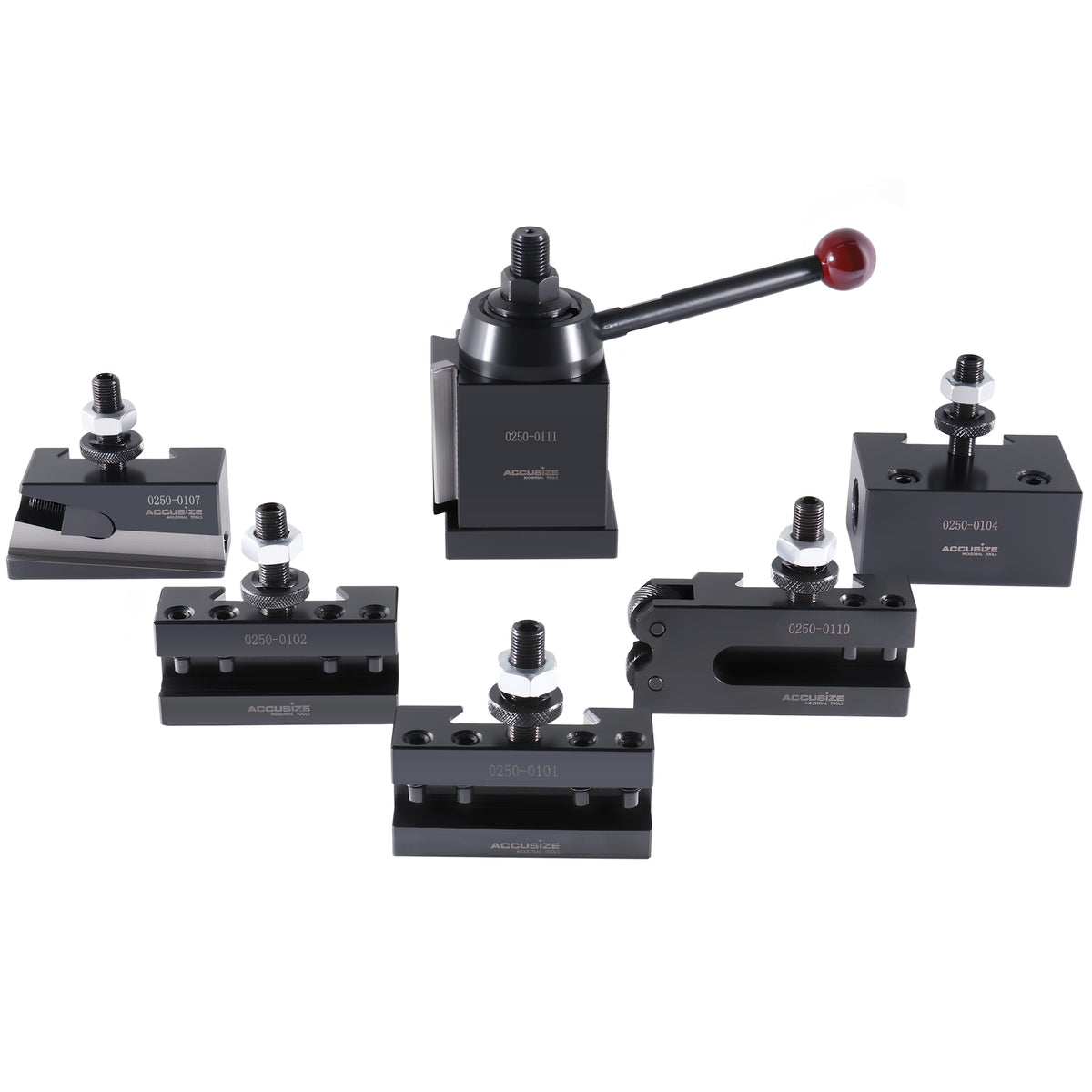 - AXA 6 Pc Wedge Type Quick Change Tool Post Set, for Lathe Swing 6-12 Inches, Includes 5 Tool Holders, 0251-0111