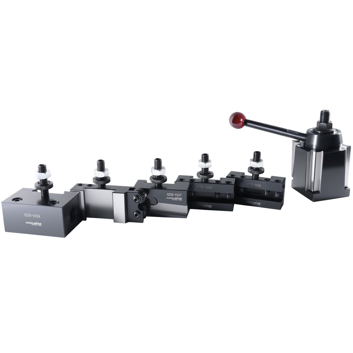 - AXA 6 Pc Wedge Type Quick Change Tool Post Set, for Lathe Swing 6-12 Inches, Includes 5 Tool Holders, 0251-0111