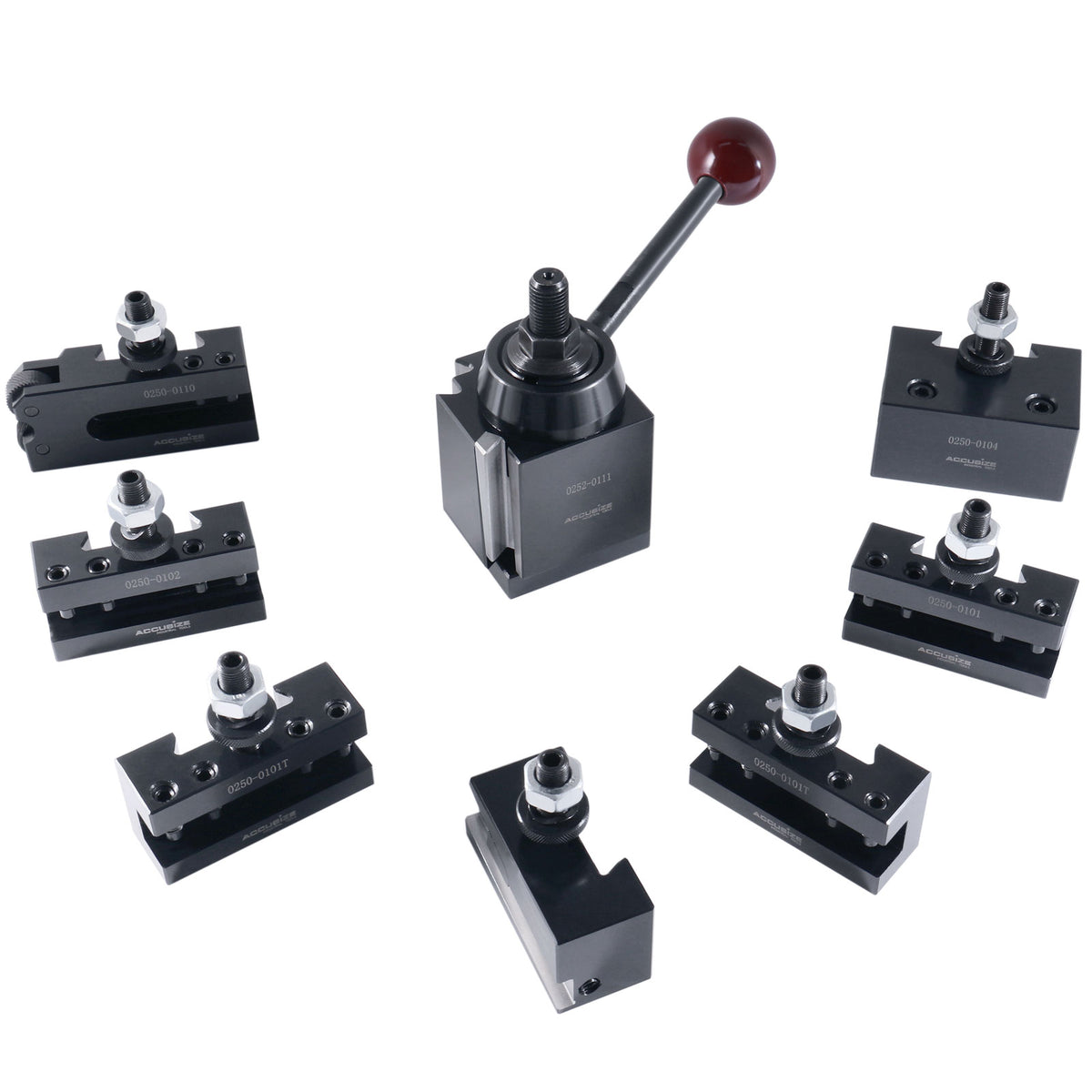 8 Pc AXA Wedge Type Quick Change Tool Post Set for Lathes, Includes 2 Oversize Turning & Facing Holders, Precision Lathe Tooling, 0251-0118