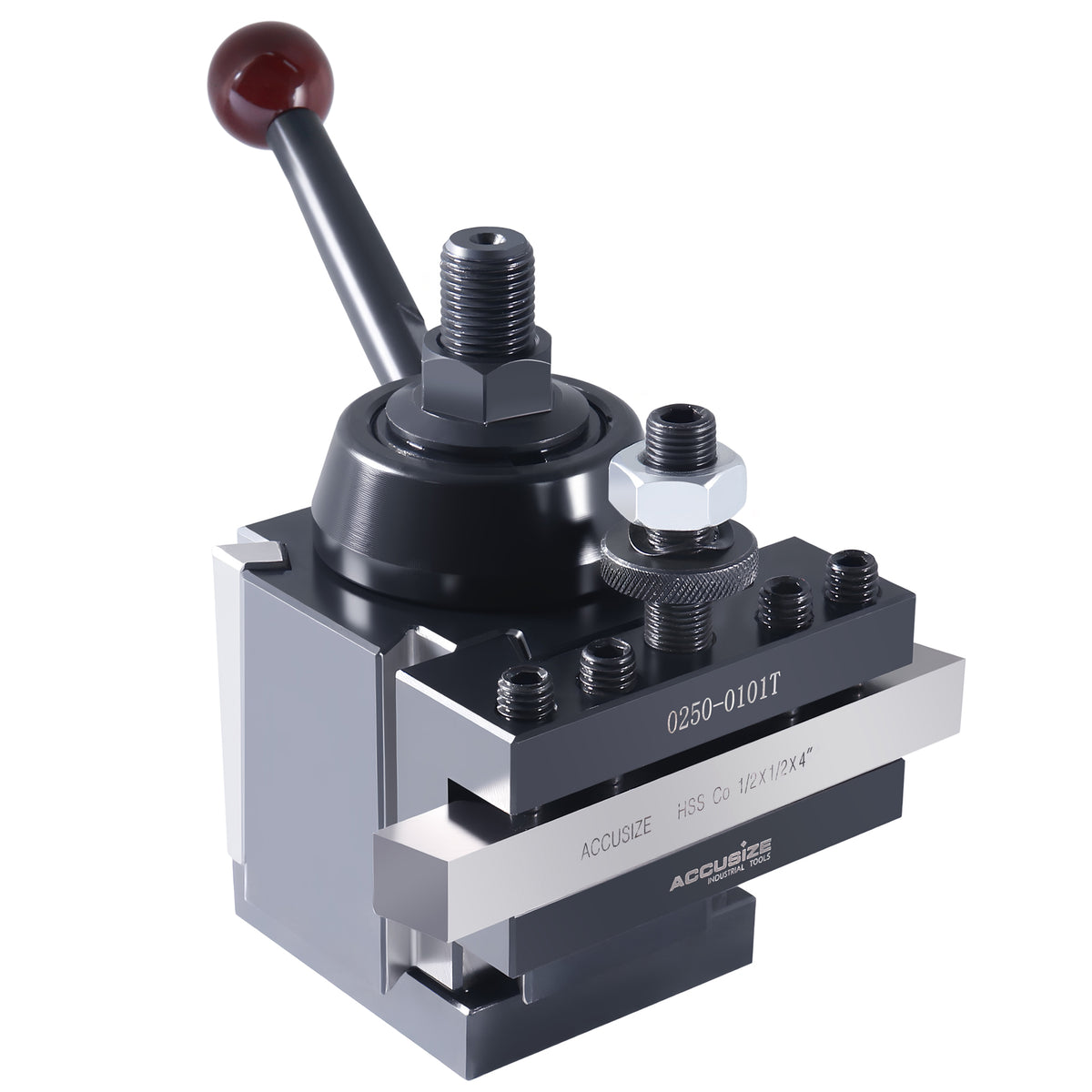 Axa 4 Pc Wedge Type Quick Change Tool Post Set for Lathe Swing 6'' - 12'' with 1/2'' M35 Square Lathe Bit, 0251-0155