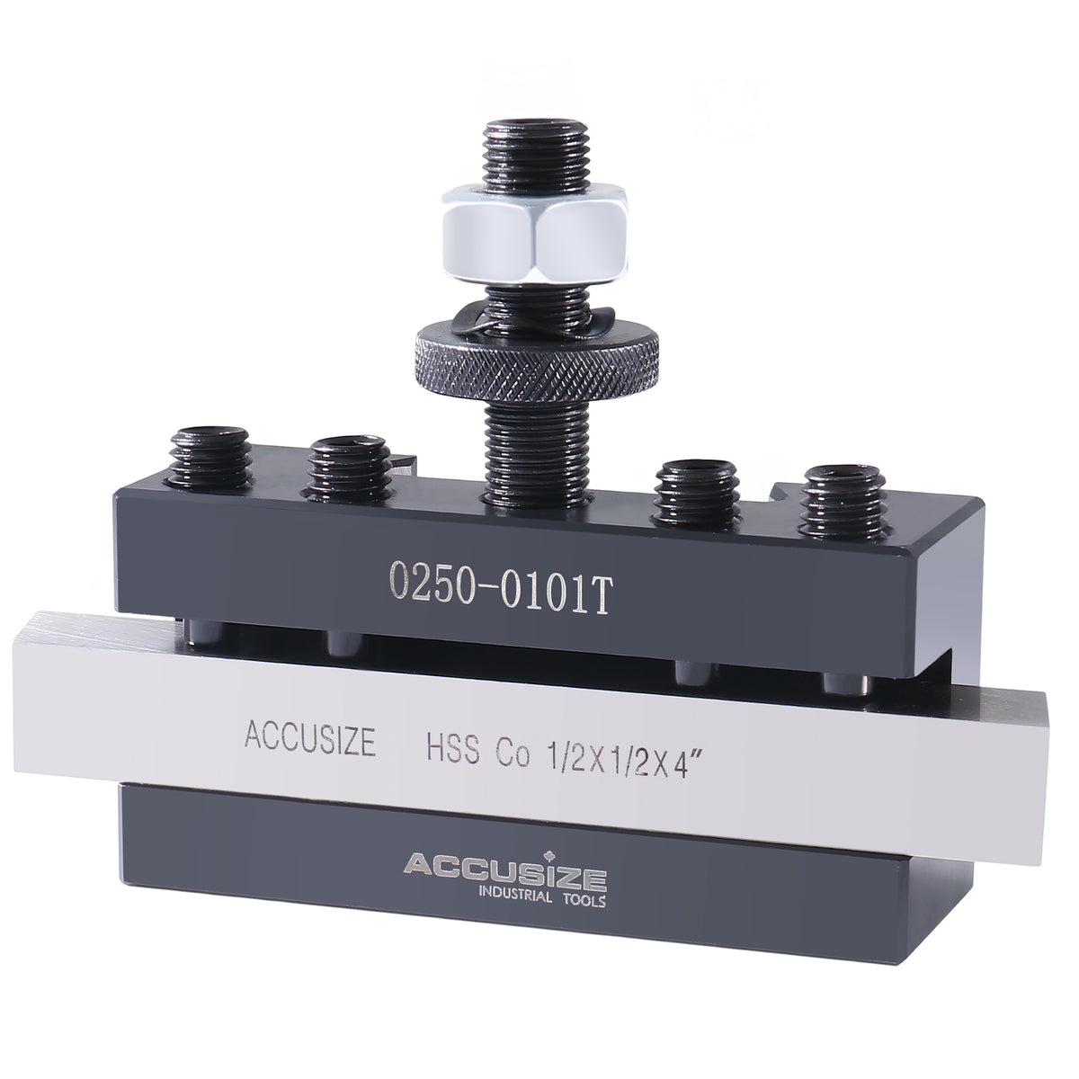 Axa 4 Pc Wedge Type Quick Change Tool Post Set for Lathe Swing 6'' - 12'' with 1/2'' M35 Square Lathe Bit, 0251-0155