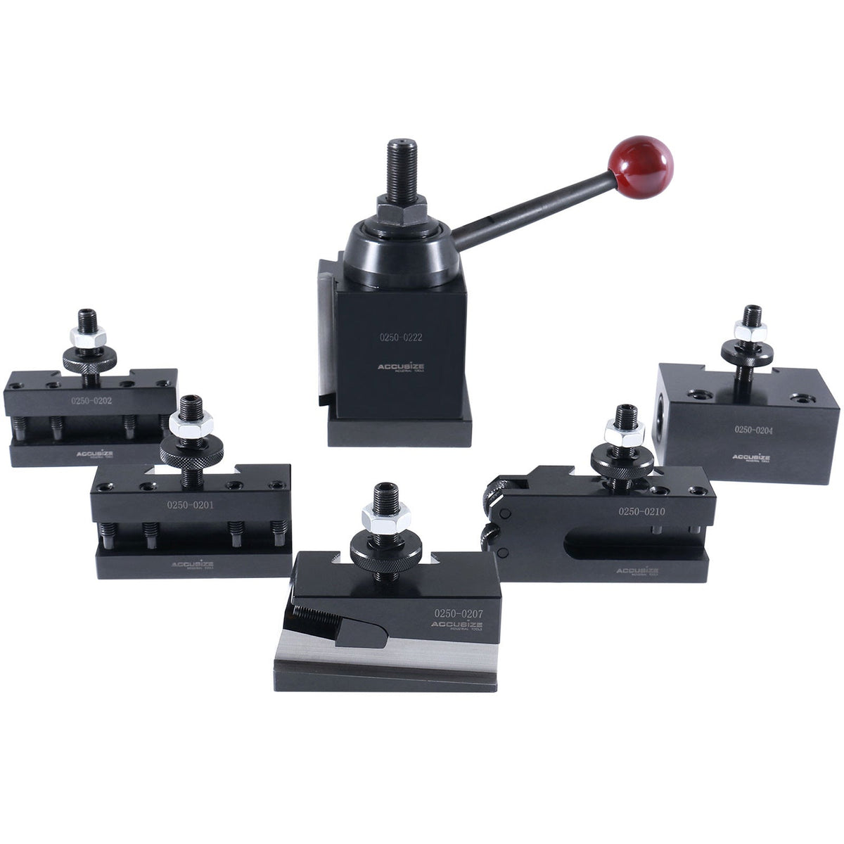 6-Piece BXA Wedge Type Quick Change Tool Post Set for 10-15'' Lathe Swing, Durable Steel Construction, 0251-0222