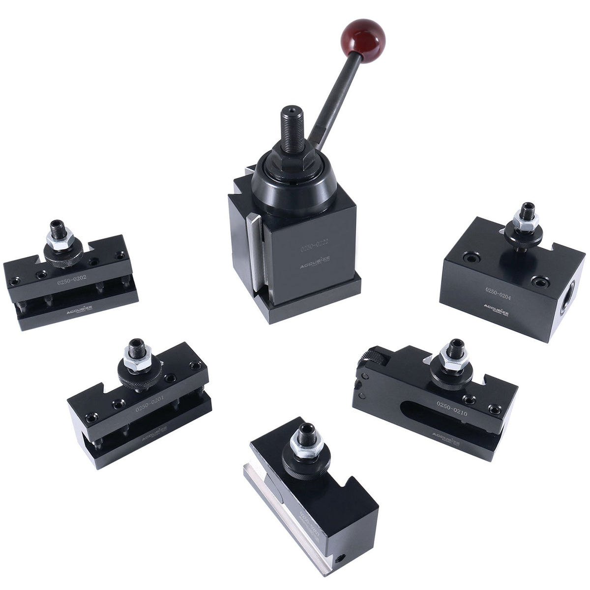 6-Piece BXA Wedge Type Quick Change Tool Post Set for 10-15'' Lathe Swing, Durable Steel Construction, 0251-0222