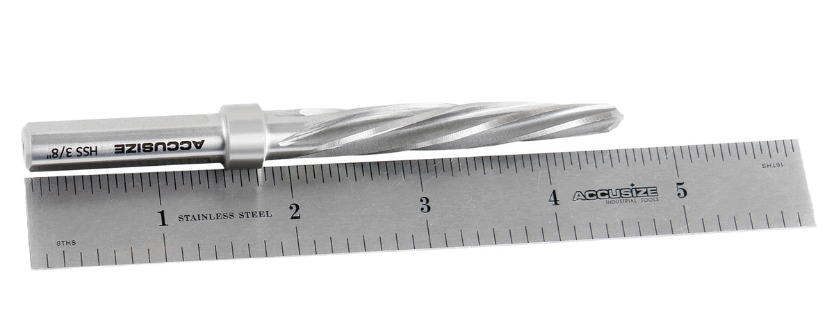 High-Speed Steel Spiral Flute Aligning Reamer, 3/8" Cutting Diameter, 3/8" Shank Diameter, 0522-0038