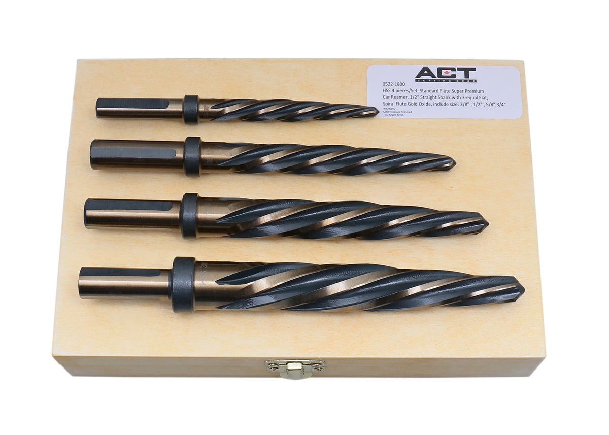 M2 H.S.S. Standard Spiral Flute Premium Car Reamer Set, Black Oxide