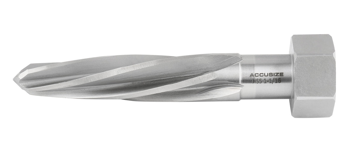 H.S.S. Aligning Reamer - 1-1/16'' Diameter, 5'' Flute, 7'' OAL, Hex Shank, Spiral Flute, 0523-6055