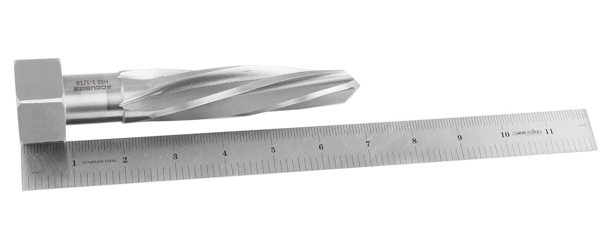 H.S.S. Aligning Reamer - 1-1/16'' Diameter, 5'' Flute, 7'' OAL, Hex Shank, Spiral Flute, 0523-6055