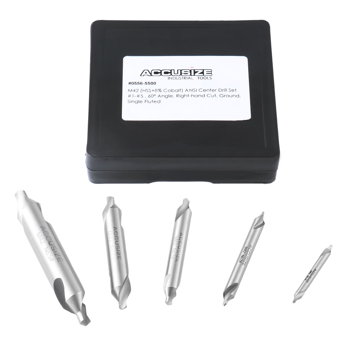 5pc ANSI M42 (H.S.S. + 8% Cobalt) Center Drill Set, 0556-5500