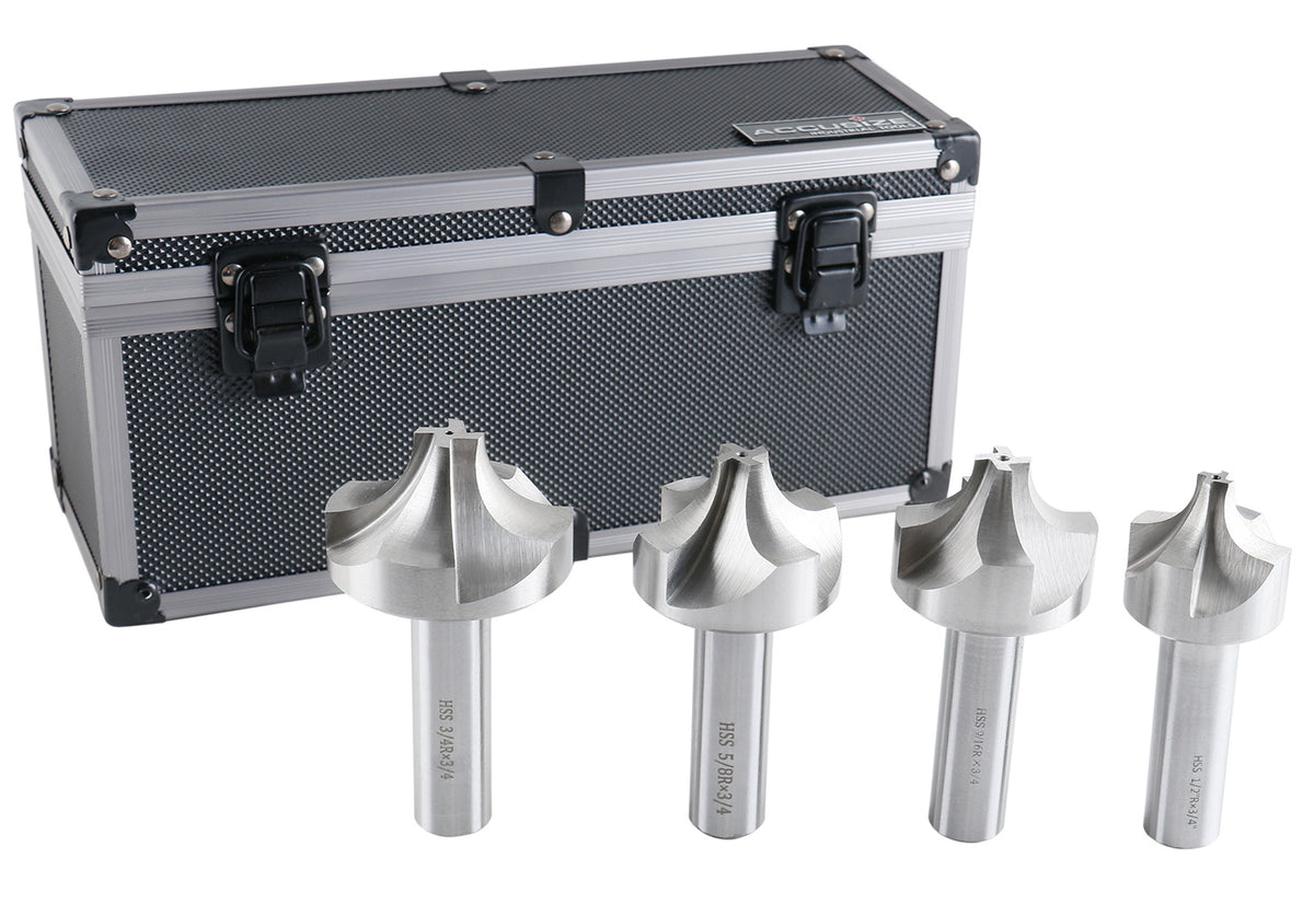 H.S.S. Corner Rounding End Mill Set 4 Pc Size from 1/2'' to 3/4'', 3/4'' Shank, 1011-0004