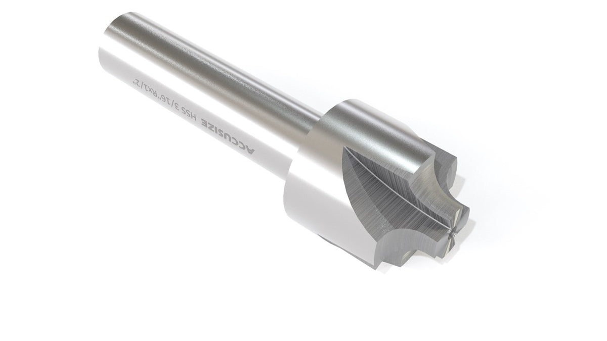 Hss Corner Roudning End Mill, 3/16'' Radius, 1/2'' Shank Dia, 7/8'' Largest Dia, 3'' Oal, 1011-0312
