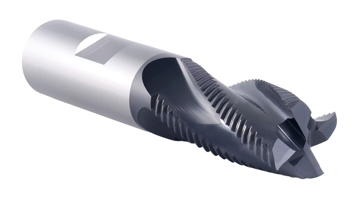 3/4'' Fine Tooth M42 8% Cobalt Tialn Roughing End Mill, 3/4'' Shk Dia, 1-5/8'' Flute Length, 3-3/4'' Oal, 4 Flute, 1104-0034