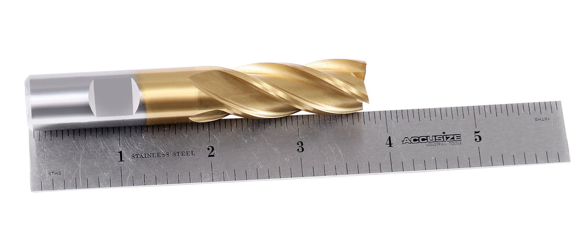 5/8'' Dia, 5/8'' Shk Dia, 1-5/8'' Flt Length, 3-3/4'' Oal, H.S.S. Finishing, Tin Coating End Mill, 1400-3213