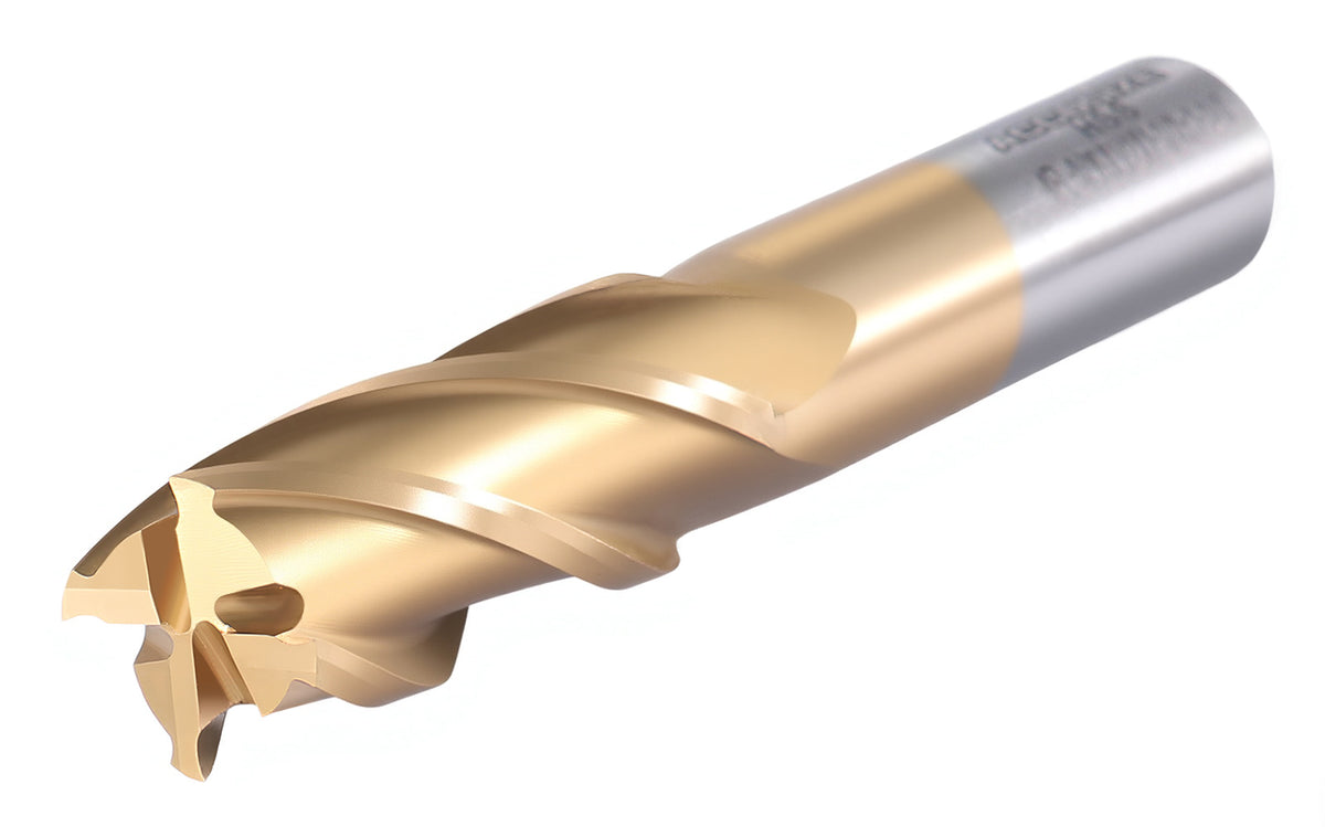 9/16'' Dia, 1/2'' Shk Dia, 1-1/8'' Flt Length, 3-3/8'' Oal, H.S.S. Finishing, Tin Coating End Mill, 1400-3214