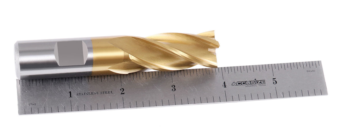 3/4'' Dia, 3/4'' Shk Dia, 1-5/8'' Flt Length, 3-7/8'' Oal, H.S.S. Finishing, Tin Coating End Mill, 1400-3217