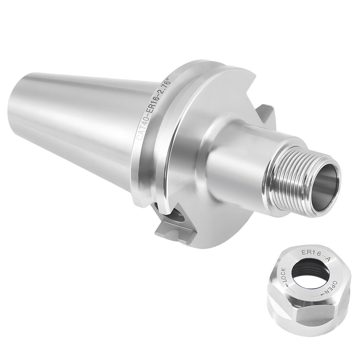Cat40 V-Flange Collet Chuck for Er16 Collets, Draw Bar Thread 5/8-11'', 8000 RPM, with A Projection Length 2.76'', 1601-0005