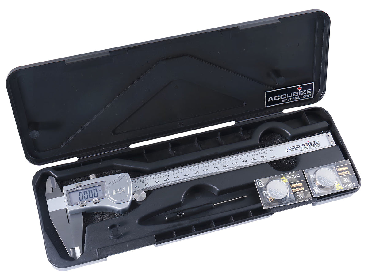 Digital Caliper, 0-8''/0-200 mm Range by 0.0005''/0.01 mm Resolution, Large LCD, Ip54 Water Resistant, 2015-0200