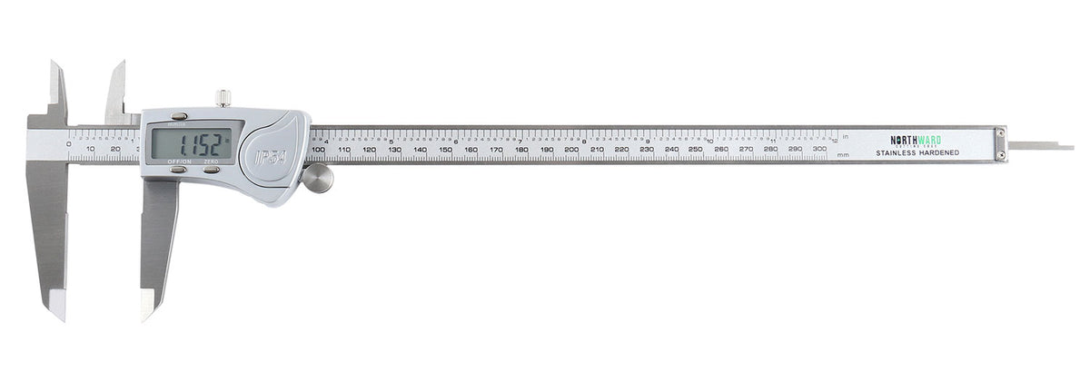 Digital Caliper, 0-12''/0-300 mm Range by 0.0005''/0.01 mm Resolution, Large LCD, Ip54 Water Resistant, 2015-0300