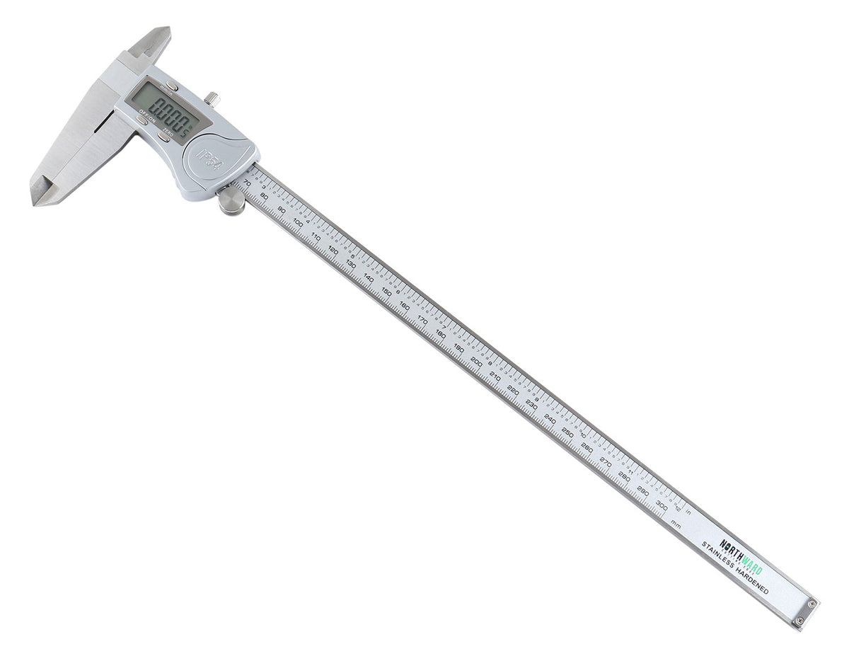 Digital Caliper, 0-12''/0-300 mm Range by 0.0005''/0.01 mm Resolution, Large LCD, Ip54 Water Resistant, 2015-0300