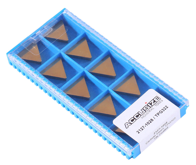 Accusize Industrial Tools Tpg322 Tin Coated Carbide Inserts, 10 Pcs/Box, 2127-1028x10
