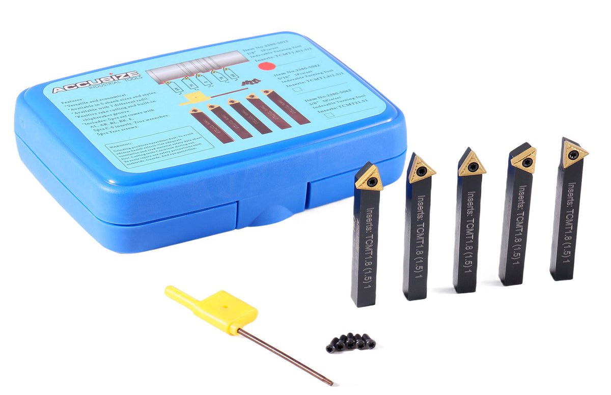 1/4'' by 2'' Oal 5 Pc Indexable Turning Tool Set with Tcmt1.8(1.5) Carbide Inserts, 2380-5022