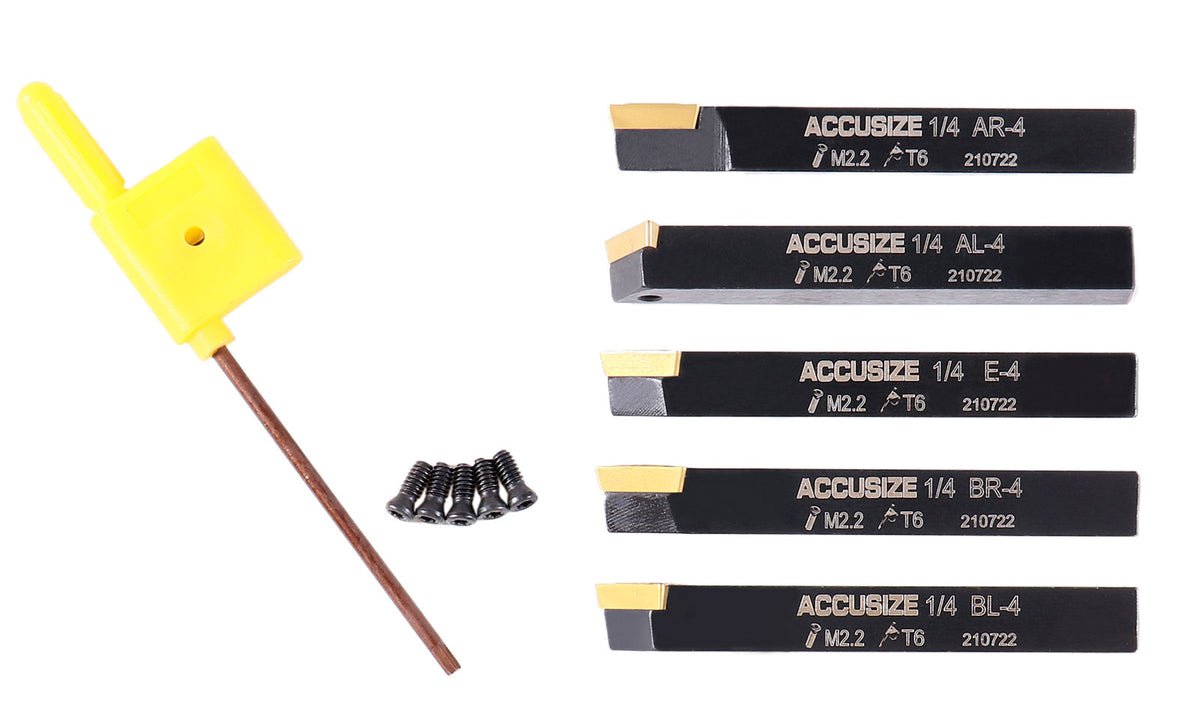 1/4'' by 2'' Oal 5 Pc Indexable Turning Tool Set with Tcmt1.8(1.5) Carbide Inserts, 2380-5022