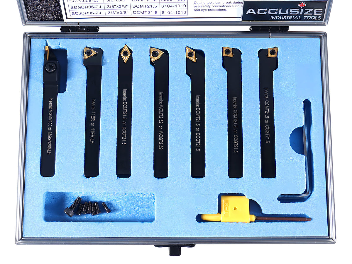3/8'' Shank 7 Pc Indexable Carbide Turning Tool Set in Fitted Box, 2387-2003