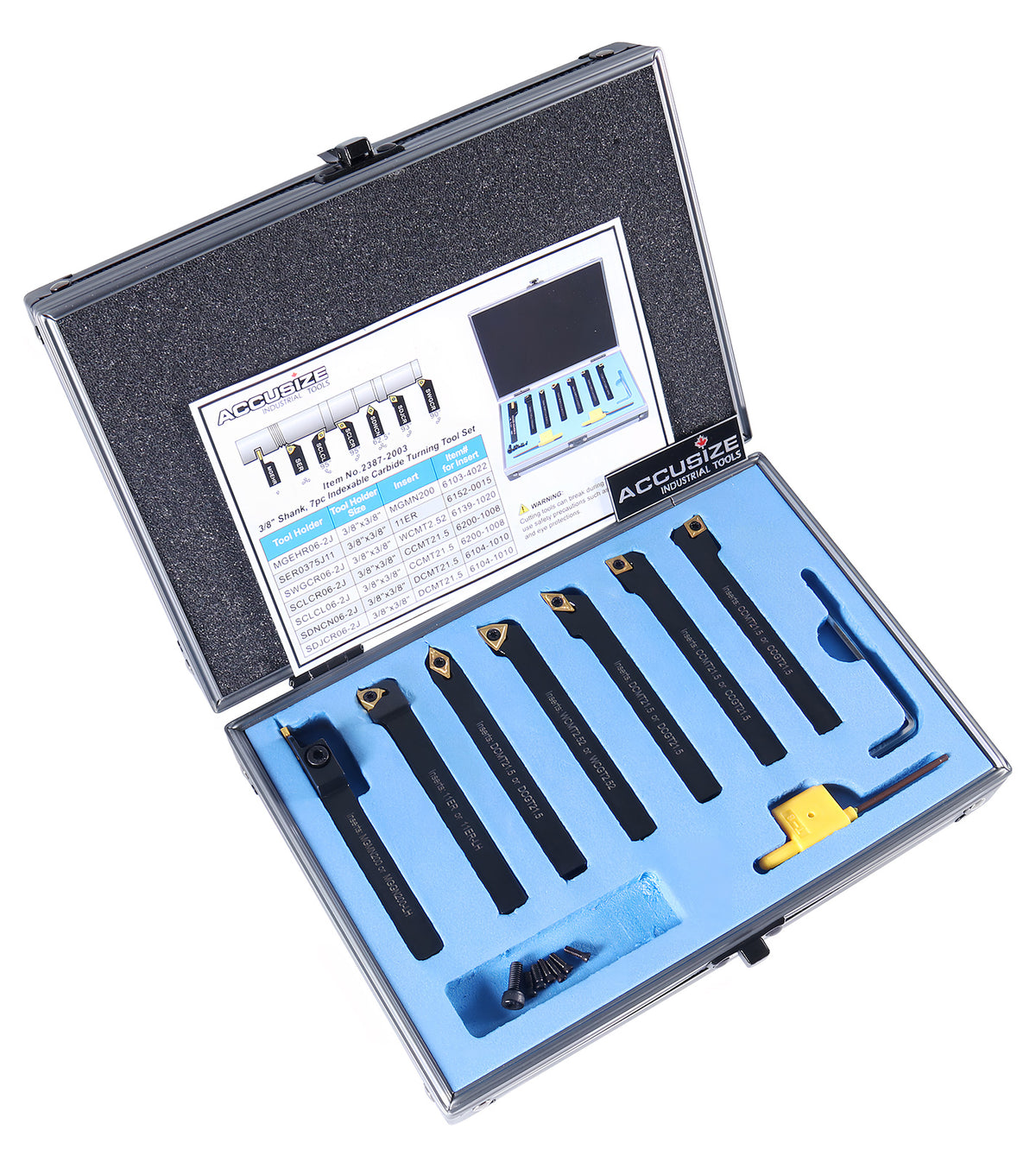 3/8'' Shank 7 Pc Indexable Carbide Turning Tool Set in Fitted Box, 2387-2003