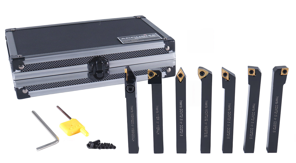 3/8'' Shank 7 Pc Indexable Carbide Turning Tool Set in Fitted Box, 2387-2003