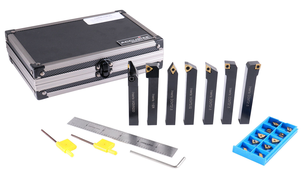 7 Pieces/Set 1/2'' Indexable Carbide Turning Tool Set with 10 Extra Carbide Inserts in Fitted Box, 2387-2004plus