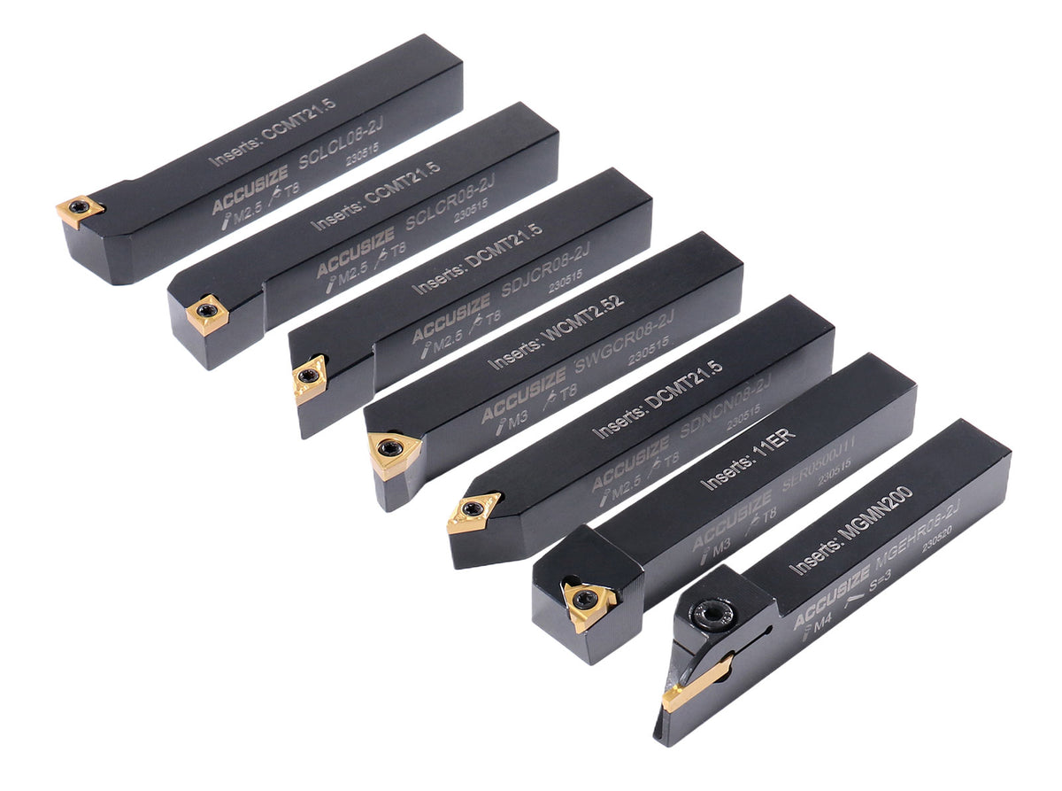 7 Pieces/Set 1/2'' Indexable Carbide Turning Tool Set with 10 Extra Carbide Inserts in Fitted Box, 2387-2004plus