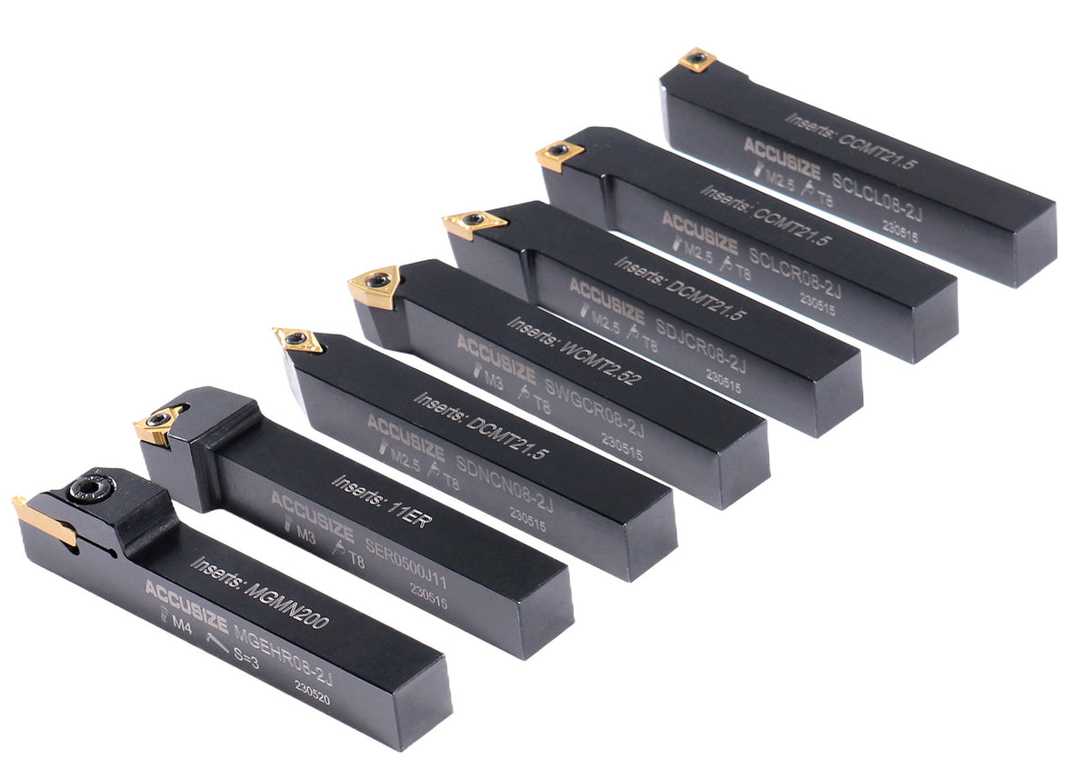 7 Pieces/Set 1/2'' Indexable Carbide Turning Tool Set with 10 Extra Carbide Inserts in Fitted Box, 2387-2004plus