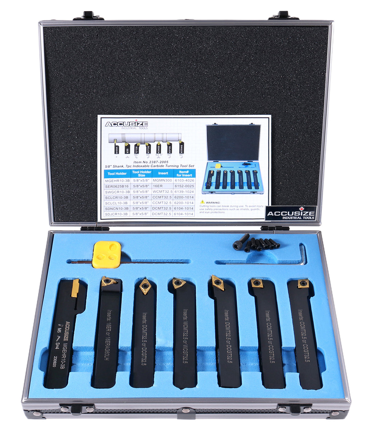 5/8'' Shank 7 Pc Indexable Carbide Turning Tool Set in Fitted Box, 2387-2005