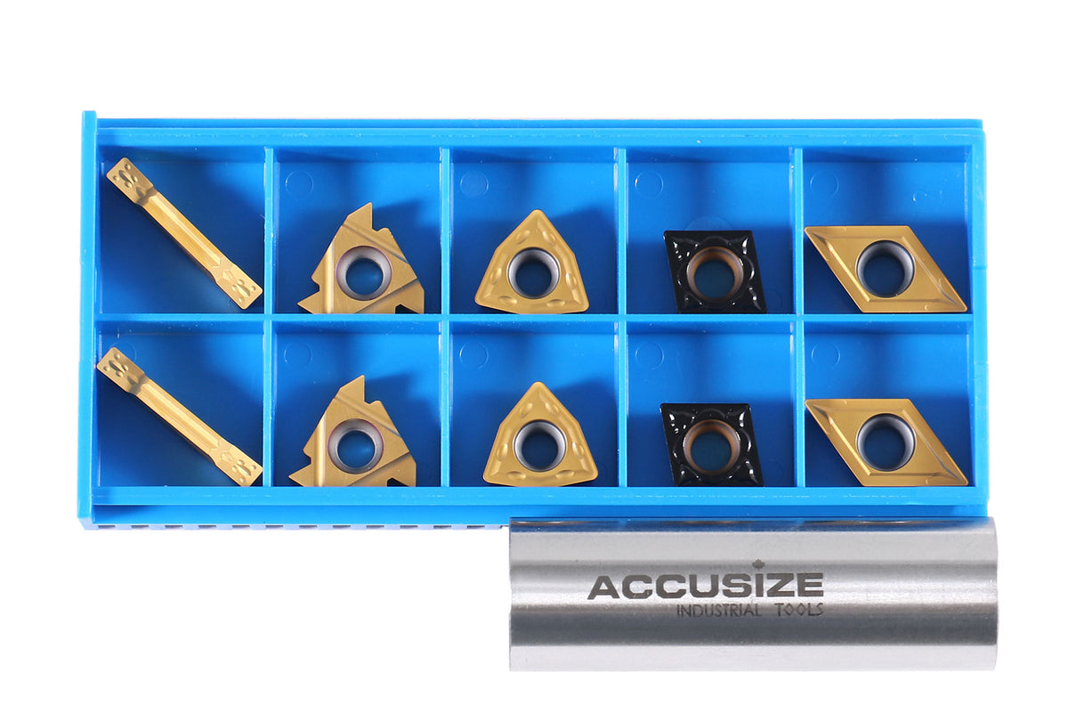 2 pièces de chaque type d'inserts en carbure pour les jeux d'outils de tournage en carbure Accusize 7ps indexables, enduit CVD et revêtu d'étain, total de 10 pièces