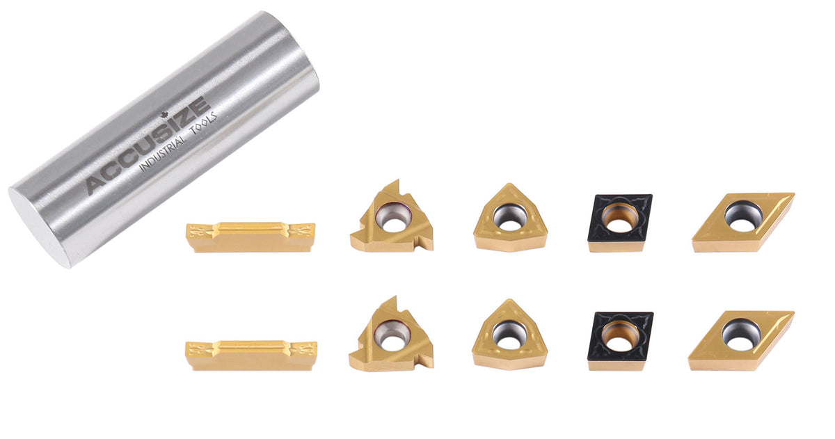 2 pièces de chaque type d'inserts en carbure pour les jeux d'outils de tournage en carbure Accusize 7ps indexables, enduit CVD et revêtu d'étain, total de 10 pièces
