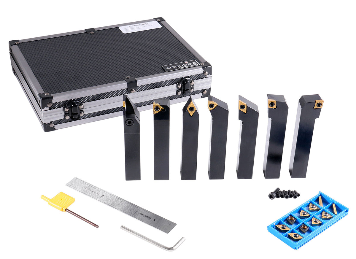 3/4'' Shank 7 Pc Indexable Carbide Turning Tool Set with 10 Extra Carbide Inserts in Fitted Box, 2387-2006plus