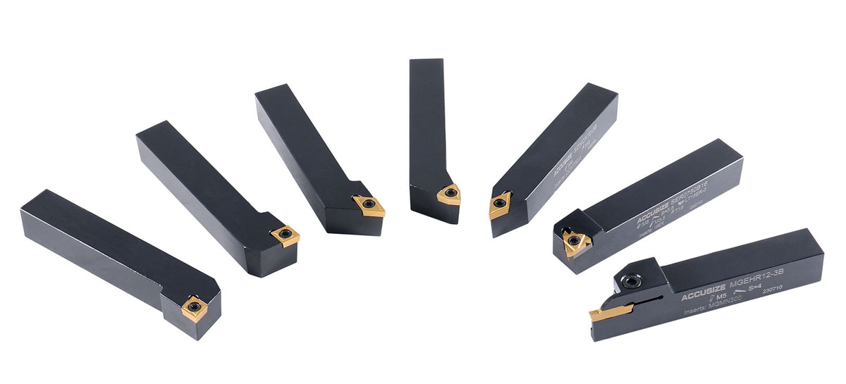 3/4'' Shank 7 Pc Indexable Carbide Turning Tool Set with 10 Extra Carbide Inserts in Fitted Box, 2387-2006plus
