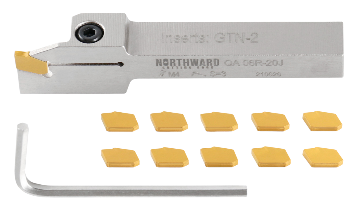 Heavy-Duty Indexable Grooving & Cut-Off Holder with Extra 10 Carbide TiN Coated GTN Insert Bundle, 3/8", 1/2", 3/4", & 1", Right Hand